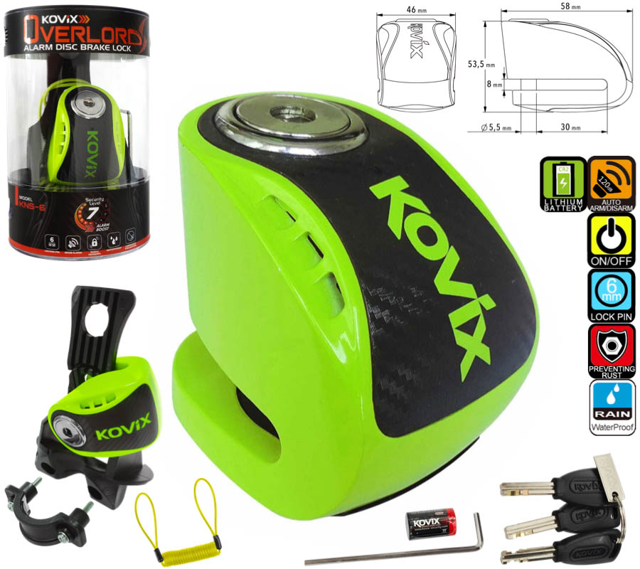 Blokada tarczy hamulcowej z alarmem KOVIX KNS6 zielona