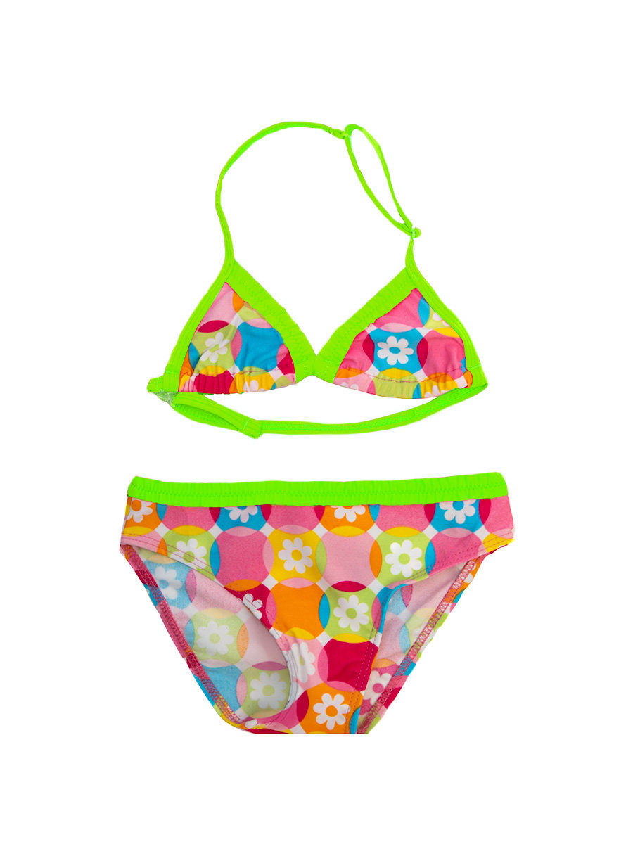 Dziewczęcy kostium kąpielowy kwiatuszki w kółkach zielony Mariss r.140
