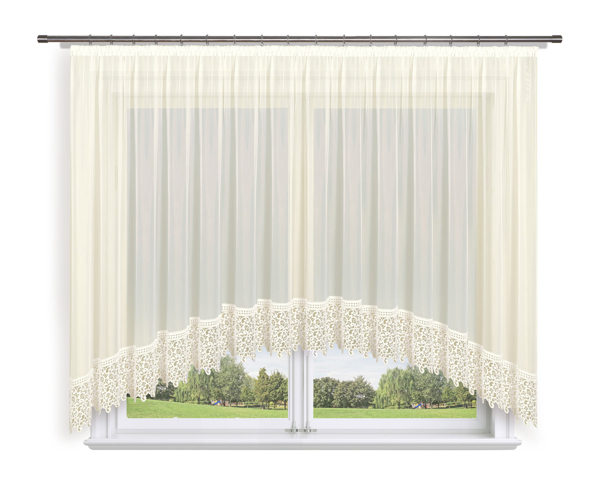 Firana gotowa 400x160 łuk,woal ecru, gipiura 30cm