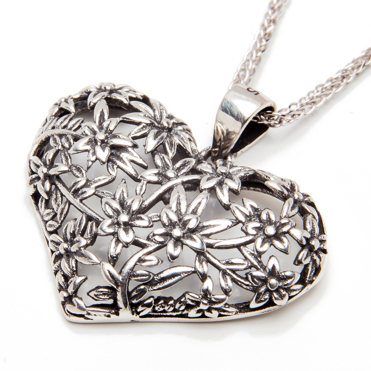 Srebrna zawieszka 925 Serce Kwiatki