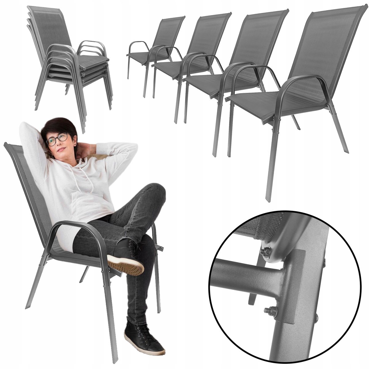 4SZT WYGODNE METALOWE NOWOCZESNE KRZESŁO OGRODOWE BALKON MINORKA 4X SZARE