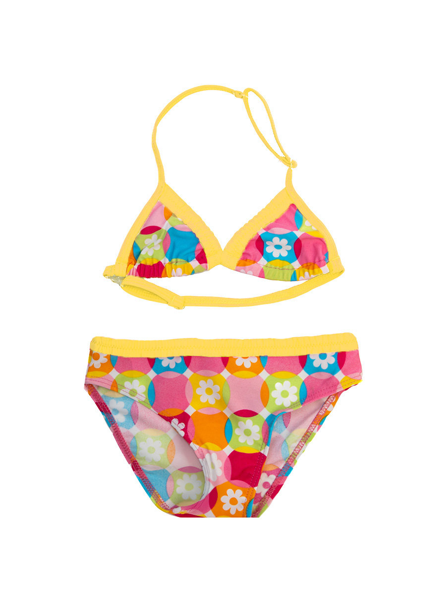 Dziewczęcy kostium kąpielowy kwiatuszki w kółkach żółty Mariss r.104/110