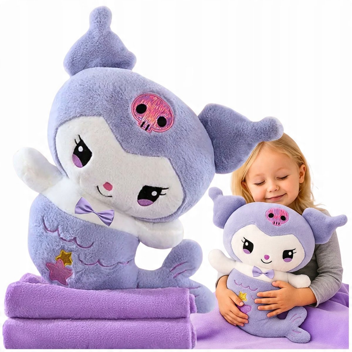 MASKOTKA Z KOCEM DUŻY PLUSZAK PODUSZKA 3W1 PRZYTULANKA KUROMI 40 CM + KOC