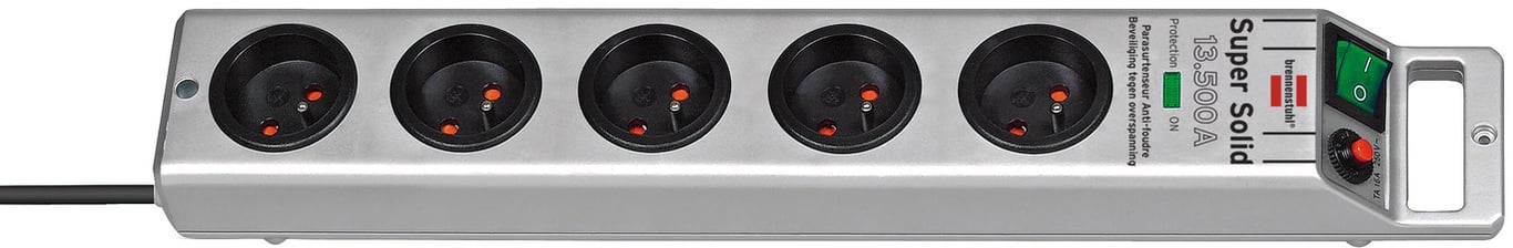 Brennenstuhl 1153344315 ochrona przeciwprzepięciowa Srebrny 5 x gniazdo sieciowe 230 V 2,5 m