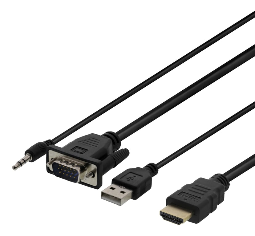 Deltaco VGA-HDMI17 adapter kablowy 2 m VGA (D-Sub) + 3.5mm + USB Type-A HDMI Czarny