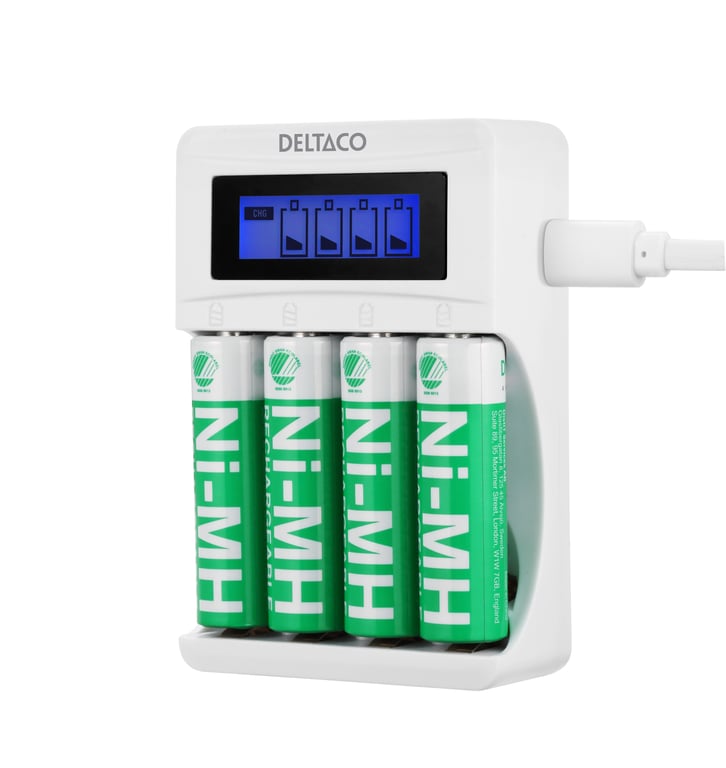 Deltaco C704A4-4xAA ładowarka akumulatorów Akumulator do domowego użytku USB
