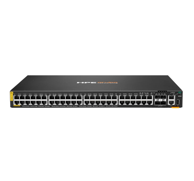 HPE Aruba Networking CX 6200F 48G Class4 PoE 4SFP+ 370W Zarządzany L3 Gigabit Ethernet (10/100/1000) Obsługa PoE 1U JL727B#ABB