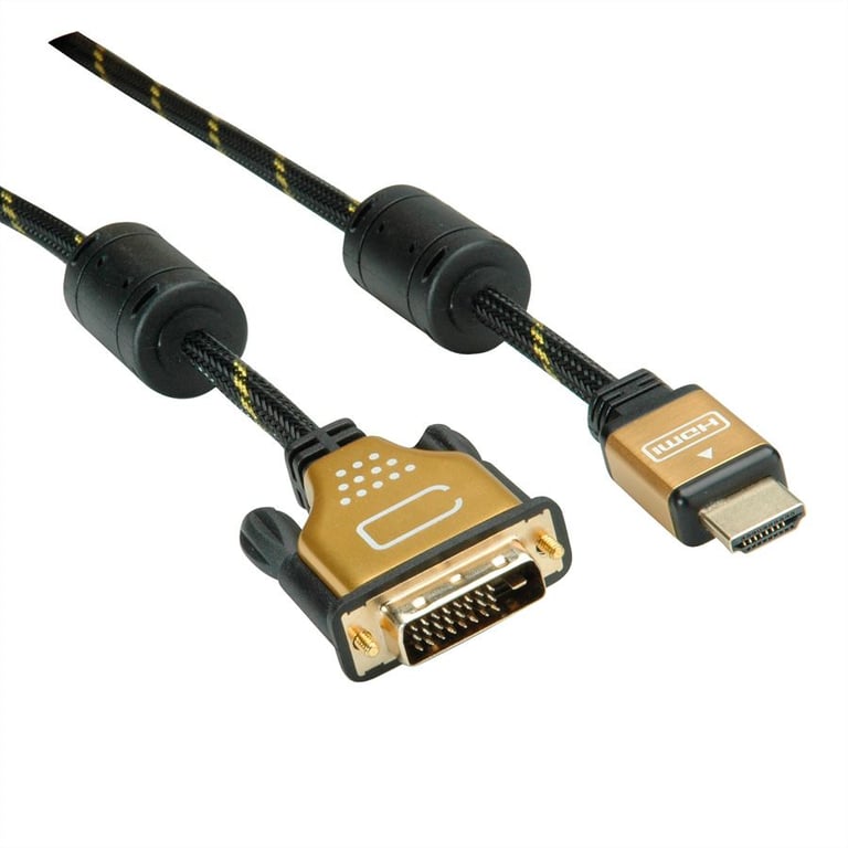 ROLINE 11.04.5893 adapter kablowy 5 m HDMI DVI Czarny, Złoto 11.04.5893