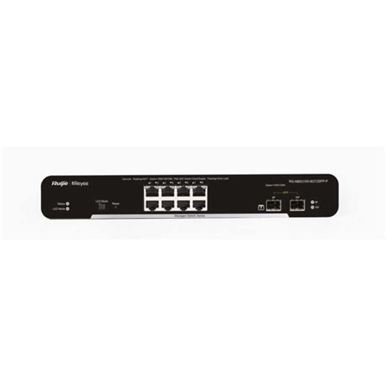 Ruijie Networks RG-NBS3100-8GT2SFP-P łącza sieciowe Zarządzany L2 Gigabit Ethernet (10/100/1000) Obsługa PoE Czarny RG-NBS3100-8GT2SFP-P