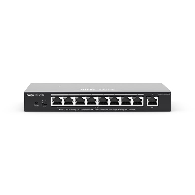 Ruijie Networks RG-ES209GC-P łącza sieciowe Zarządzany Gigabit Ethernet (10/100/1000) Obsługa PoE Czarny RG-ES209GC-P