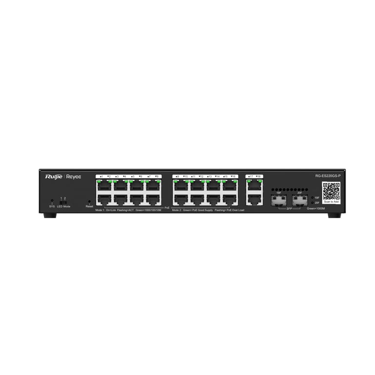 Ruijie Networks RG-ES220GS-P łącza sieciowe Zarządzany L2 Gigabit Ethernet (10/100/1000) Obsługa PoE Czarny RG-ES220GS-P