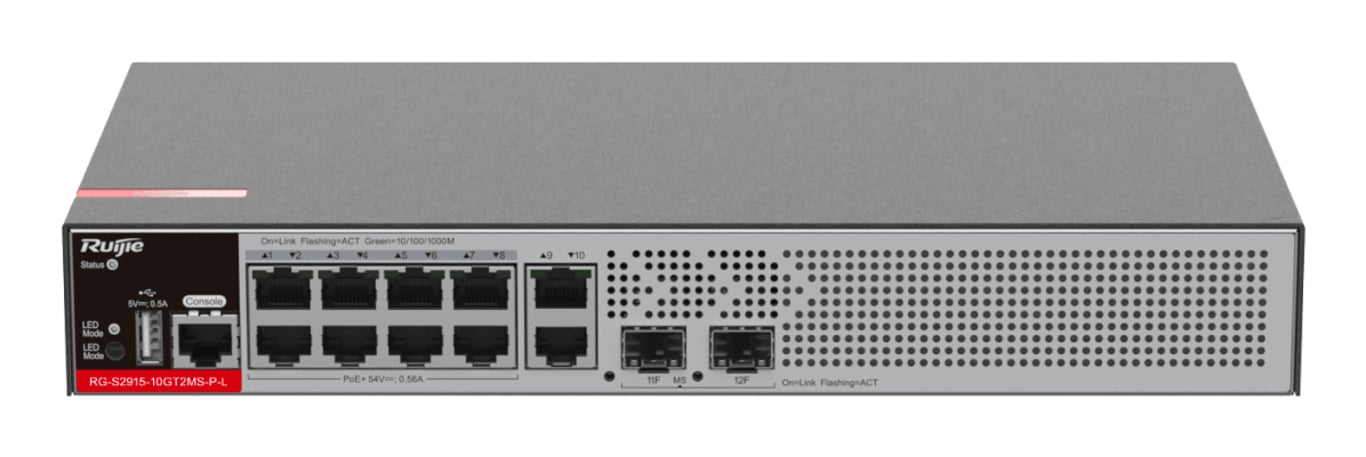 Ruijie Networks RG-S2915-10GT2MS-P-L łącza sieciowe Zarządzany L2 Gigabit Ethernet (10/100/1000) Obsługa PoE Szary RG-S2915-10GT2MS-P-L