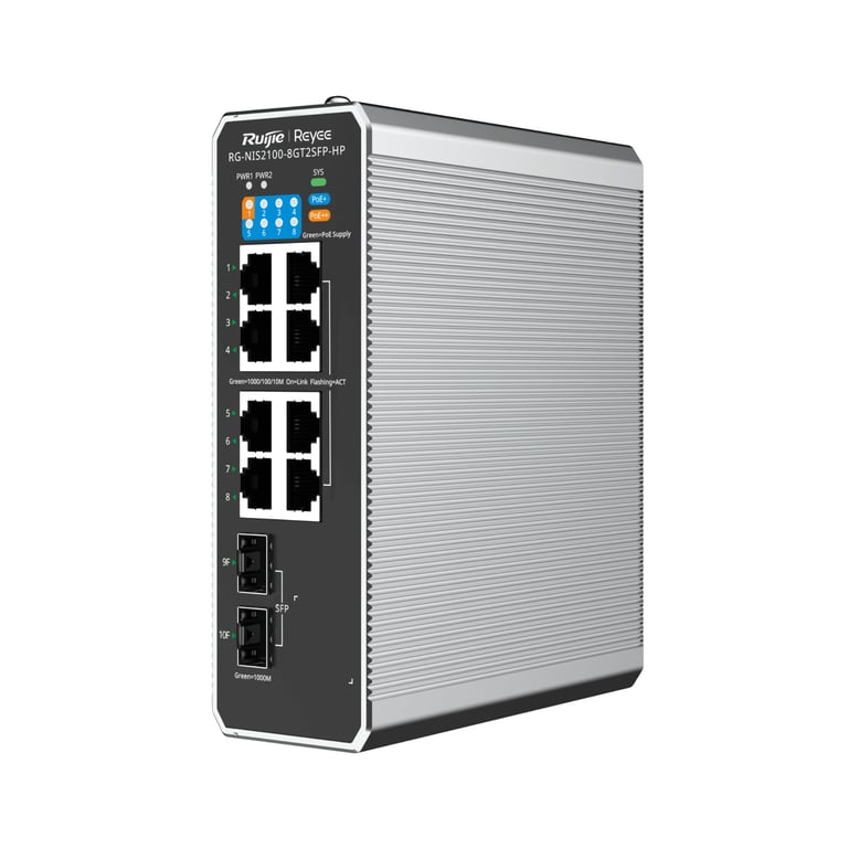 Ruijie Networks RG-NIS2100 Zarządzany L2 Gigabit Ethernet (10/100/1000) Obsługa PoE Czarny, Stal nierdzewna RG-NIS2100-8GT2SFP-HP