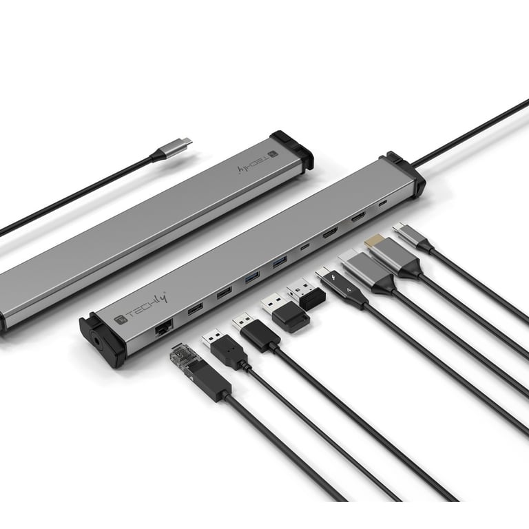 Techly IUSB31C-DOCK9HPD stacja dokująca Uniwersalne Srebrny