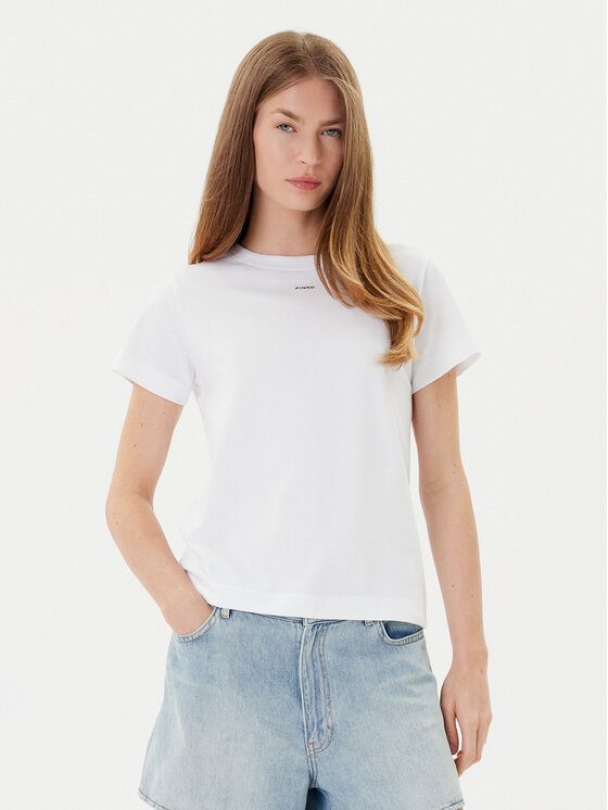 PINKO T-Shirt Basico 100373 A2RE Biały Regular Fit