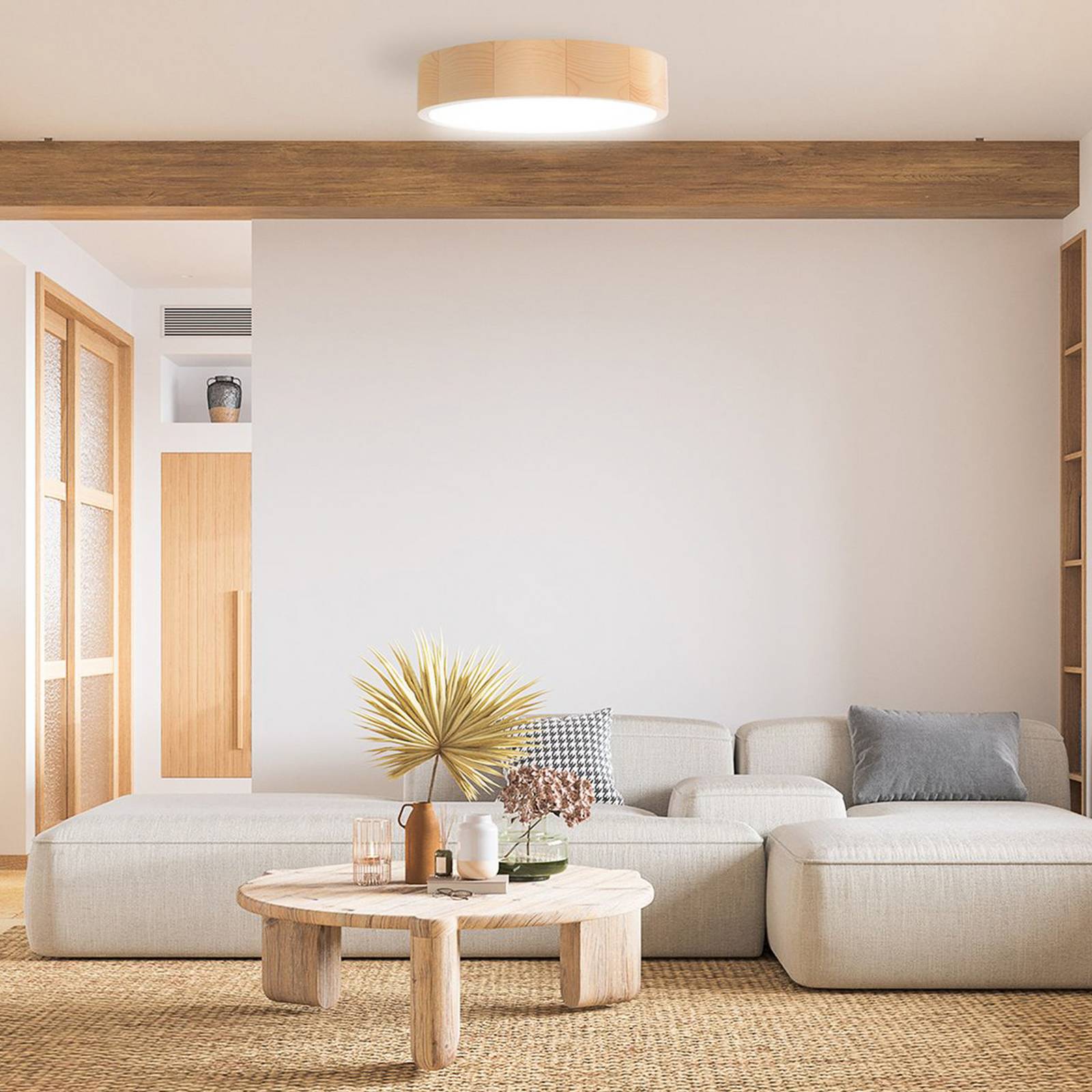 TEMAR LIGHTING Lampa sufitowa Cleo DR800, możliwość ściemniania, jasne drewno, salon / jadalnia, drewno, nowoczesny