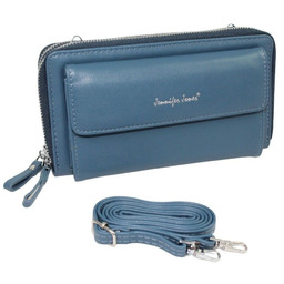 Damski Poziomy Portfel Na Pasku Jennifer Jones z Funkcją Torebki 1126-1 Portfelo-Torebka NIEBIESKI 20 x 11,5 x 6 [cm]