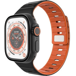 Fixed Silikonowy pasek Silicone Magnetic Strap do Apple Watch 44/45/46/49 mm, czarno-pomarańczowy