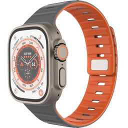 Fixed Silikonowy pasek Silicone Magnetic Strap do Apple Watch 44/45/46/49 mm, szaro-pomarańczowy
