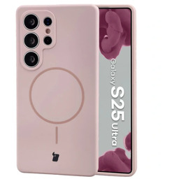 Bizon Silikonowe etui z pierścieniem magnetycznym Soft Case Magnetic do Galaxy S25 Ultra, jasnoróżowe