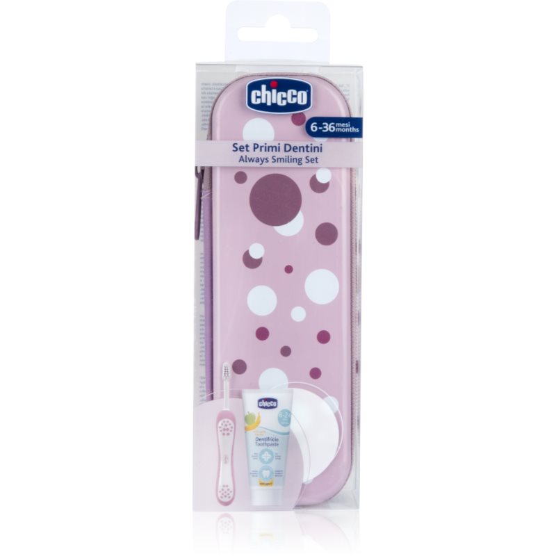 Chicco Always Smiling Set 6m+ zestaw do pielęgnacji zębów z futerałem Lilac