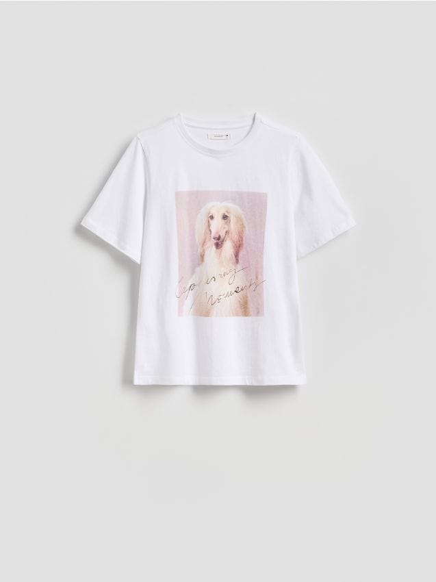 Reserved - T-shirt z nadrukiem - złamana biel