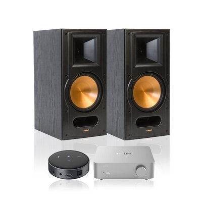WIIM Wzmacniacz Vibelink Amp Srebrny + Odtwarzacz sieciowy ARYLIC Mini Czarny + Kolumna głośnikowa KLIPSCH RB-81 II Czarny (2 szt.)