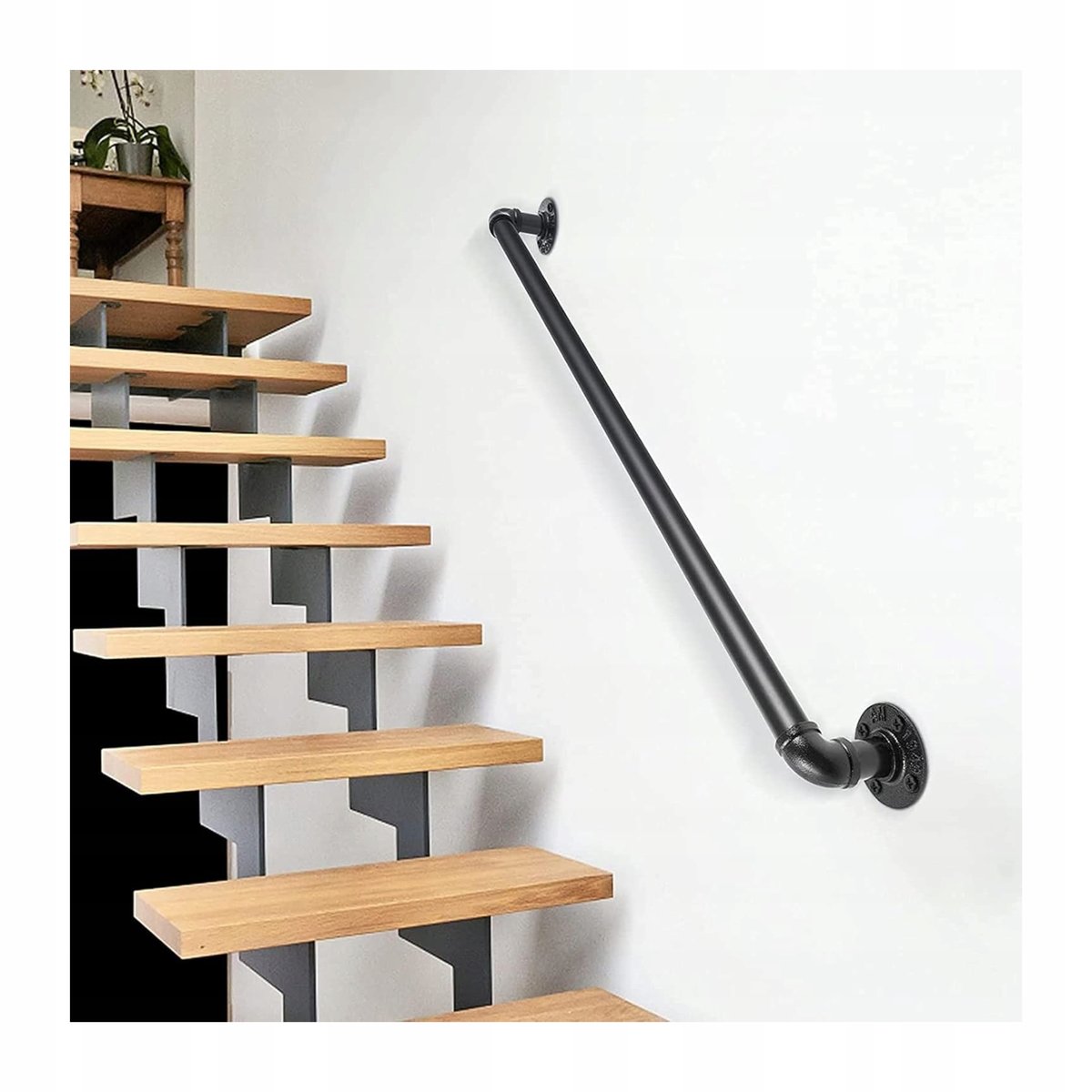 Poręcz Schodowa Metalowa Czarna Regulowana Długość 80 -218 cm