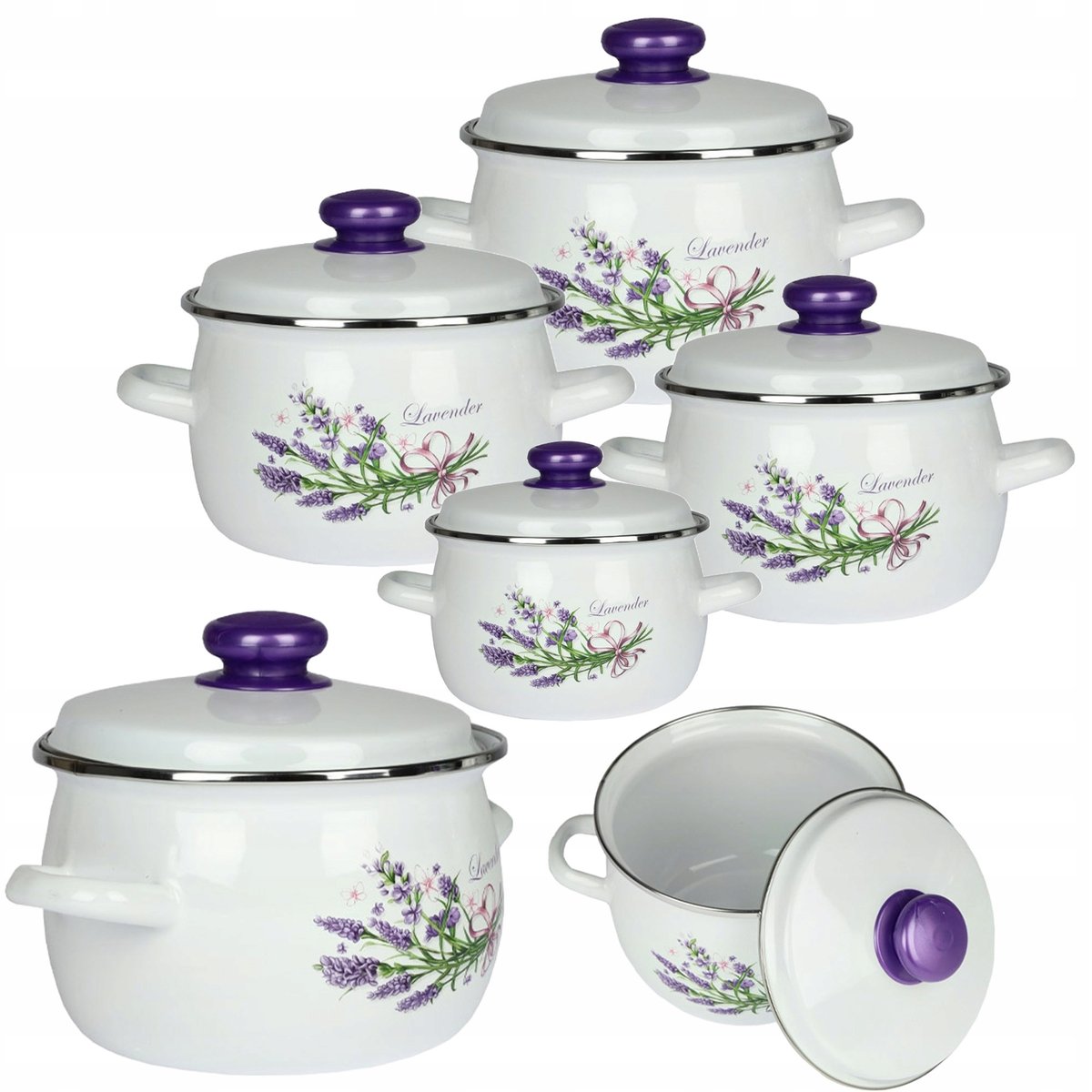 Zestaw Garnków 1,5/2,5/3,5/5L Tradycyjne Emaliowane Monstera Gaz Indukcja