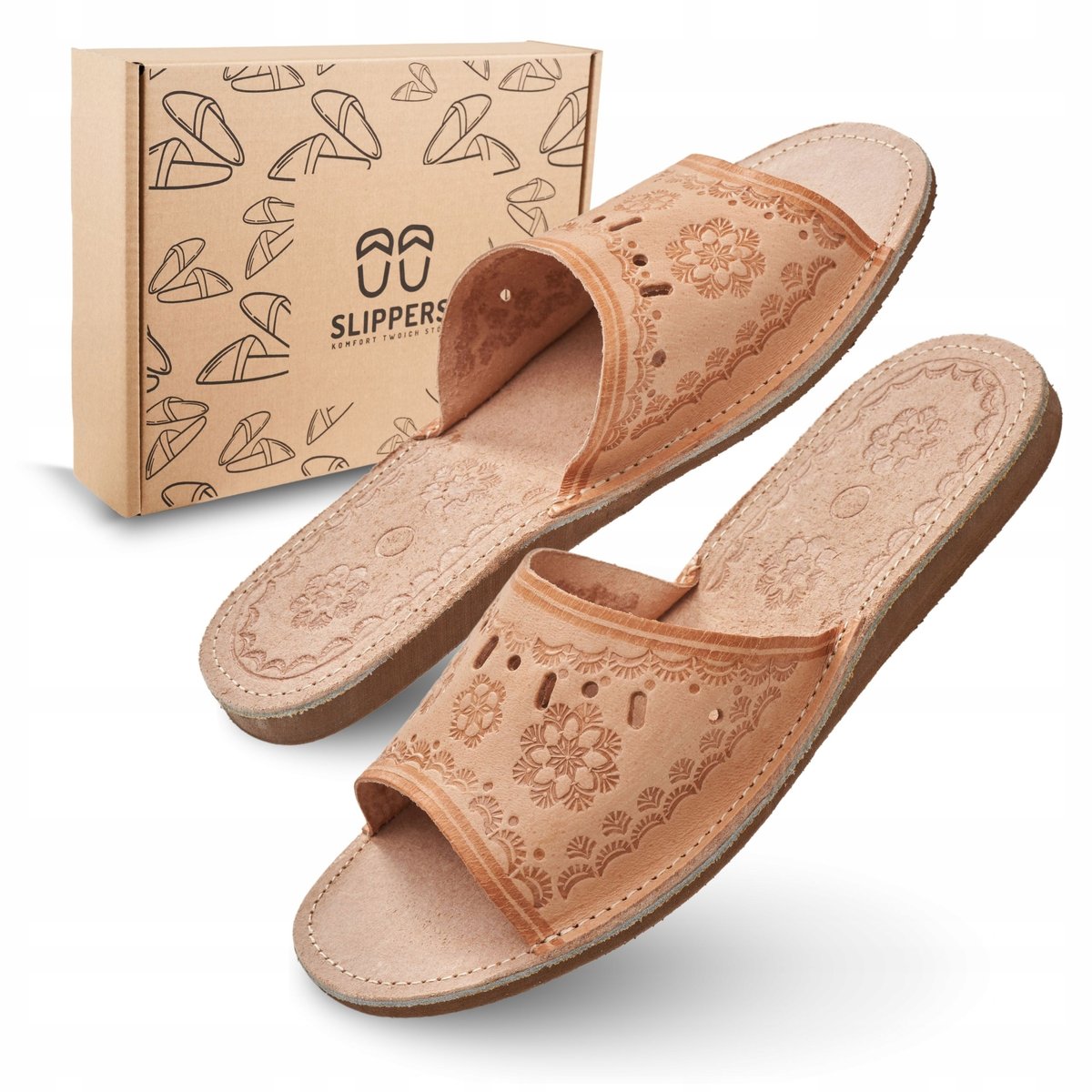 Kapcie Damskie Skórzane Góralskie Domowe Wygodne Pantofle r. 39