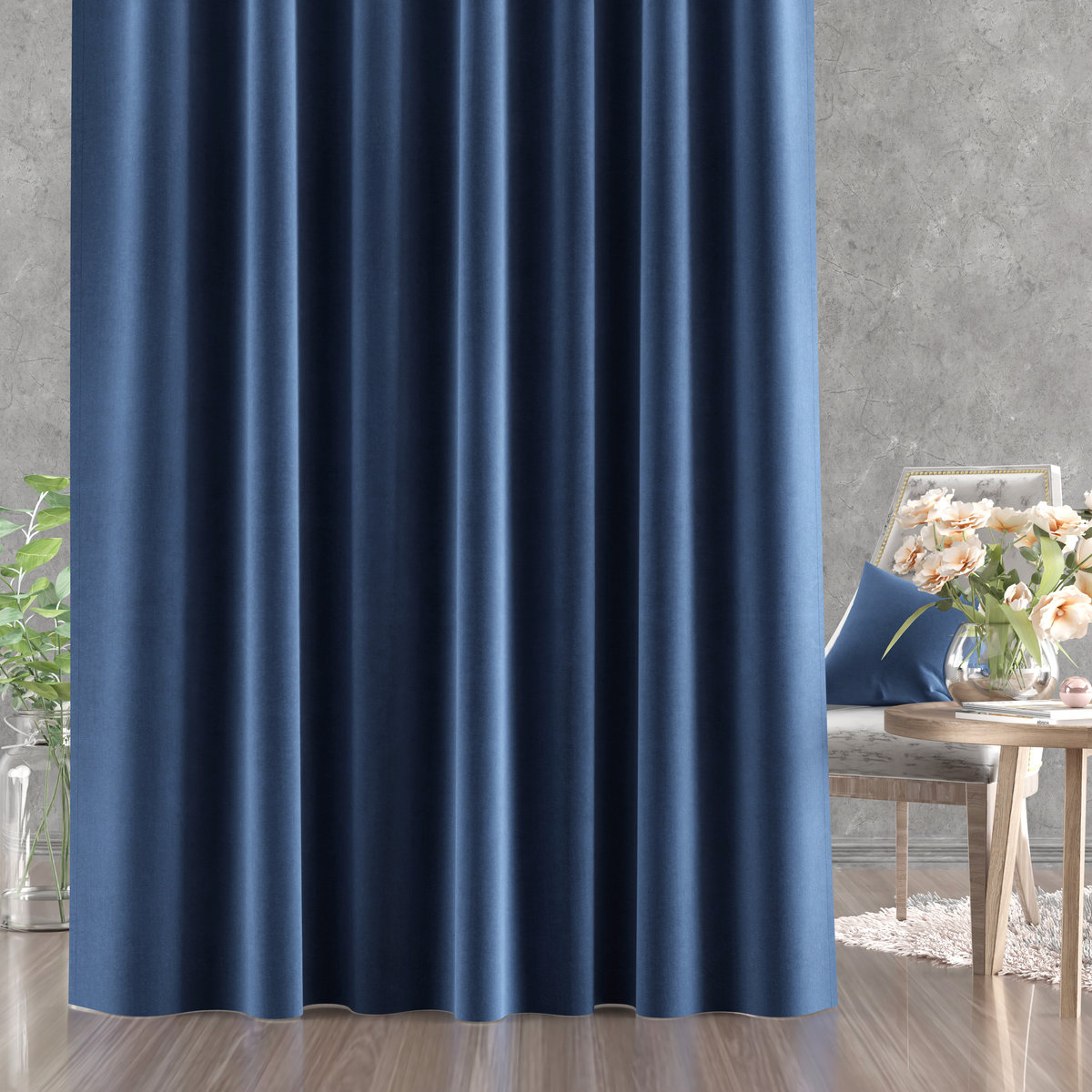 Zasłona Velvet Karmen na taśmie marszczącej kolor ciemny niebieski 140x250 cm s4991
