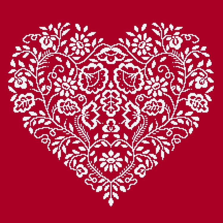 Haft krzyżykowy - Zestaw do haftu - Serce - Biały haft