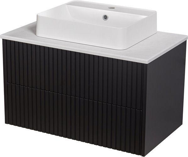 Szafka łazienkowa wisząca frezowana z umywalką 80 cm Mirage kolor czarny mat