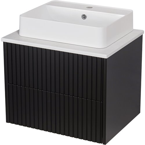 Szafka łazienkowa wisząca frezowana z umywalką 60 cm Mirage kolor czarny mat