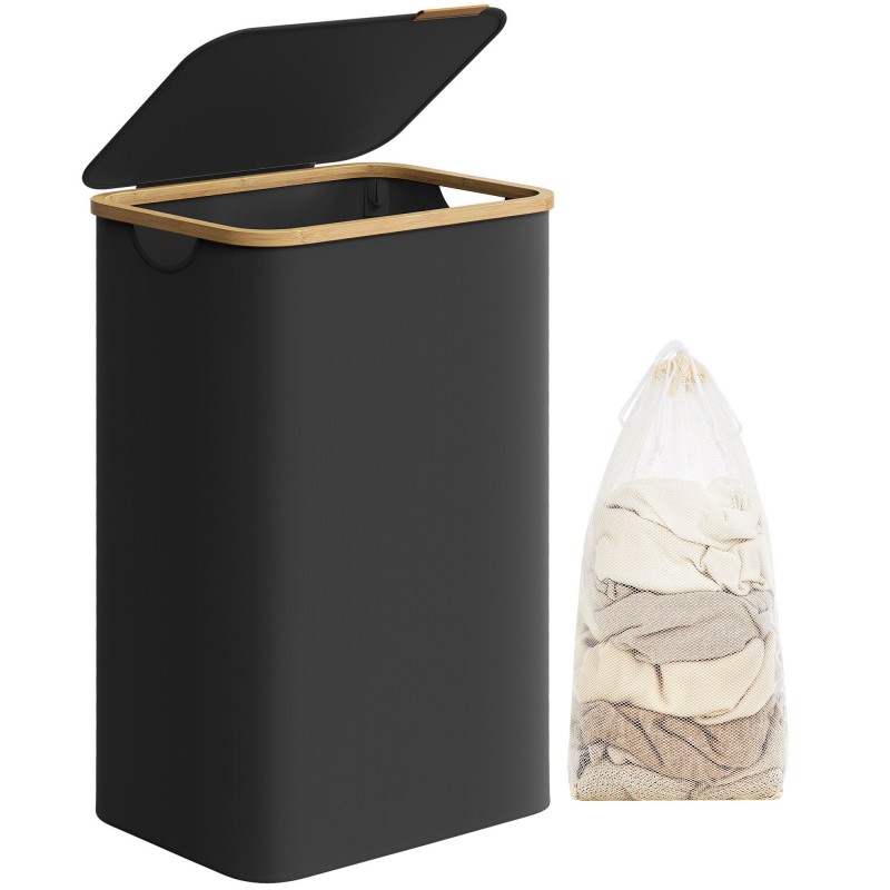 Czarny kosz na pranie z pokrywą 90 L