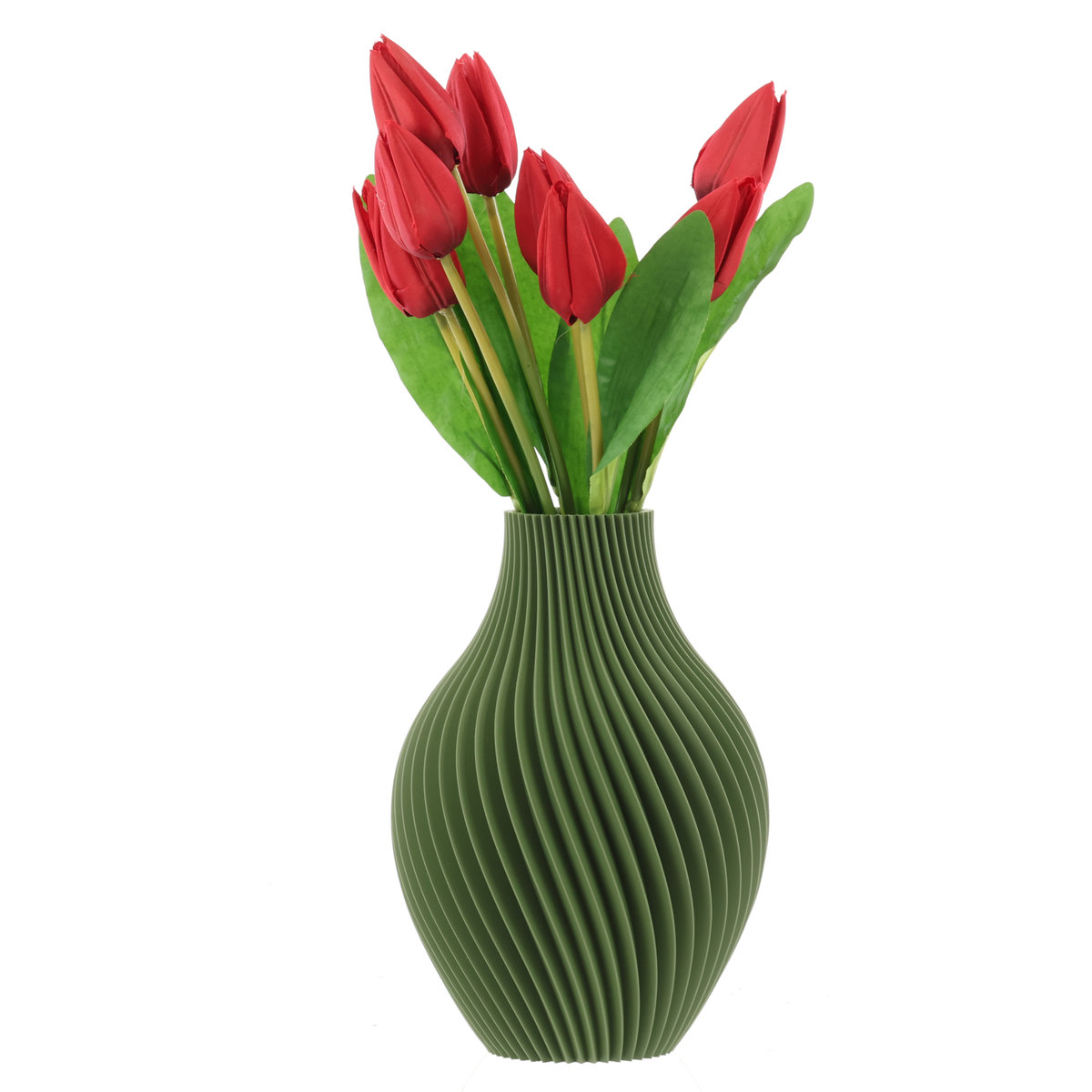 Wazon flakon na kwiaty sztuczne 3D zielony wysoki 20cm dekoracyjny tworzywo