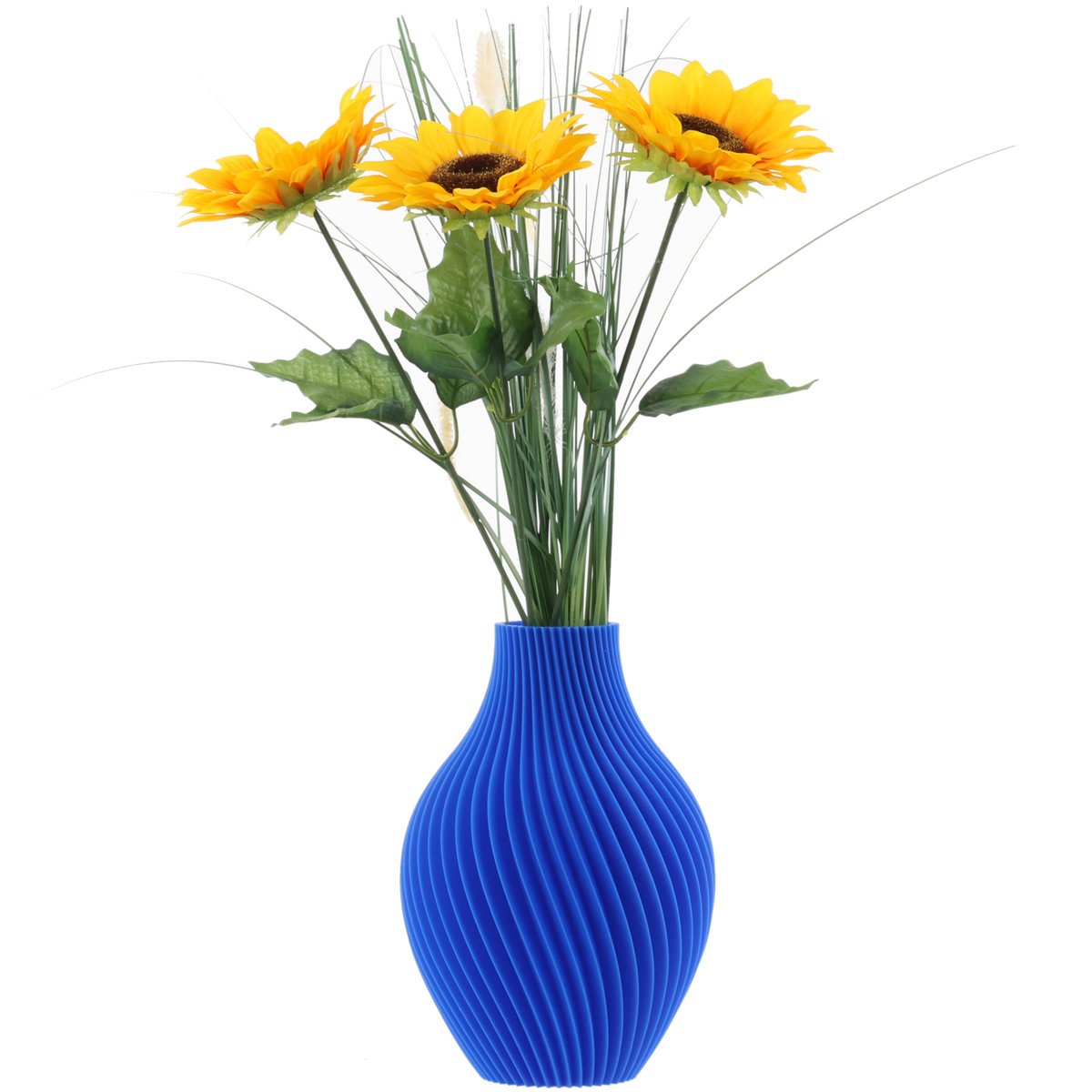 Wazon flakon kwiaty sztuczne 3D niebieski wysoki 16cm dekoracyjny tworzywo