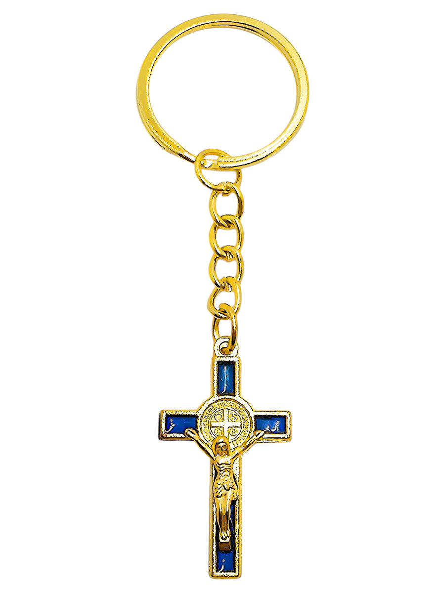 Brelok Krzyż Benedykta Niebieski/Złoty 003Nz