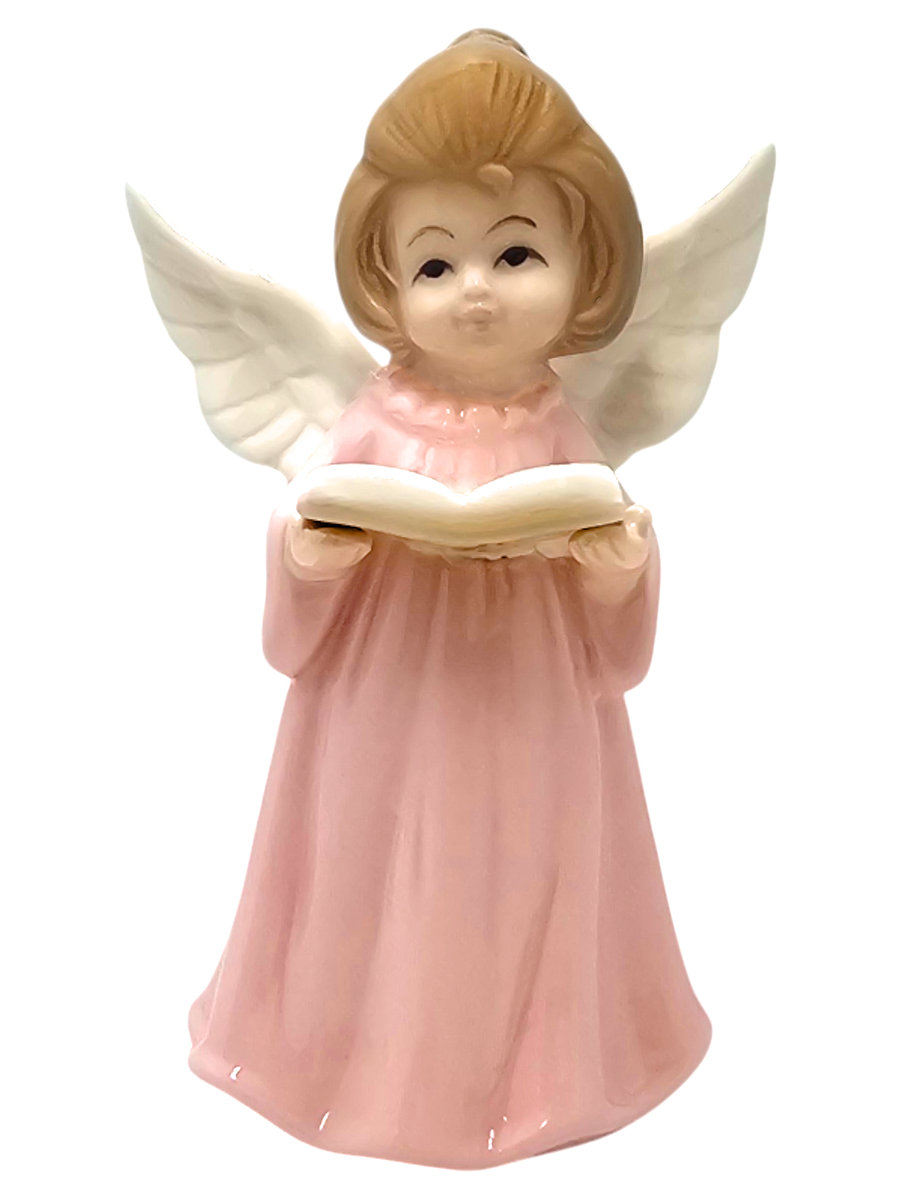 Figurka Aniołek porcelanowy różowy 11cm 2526A