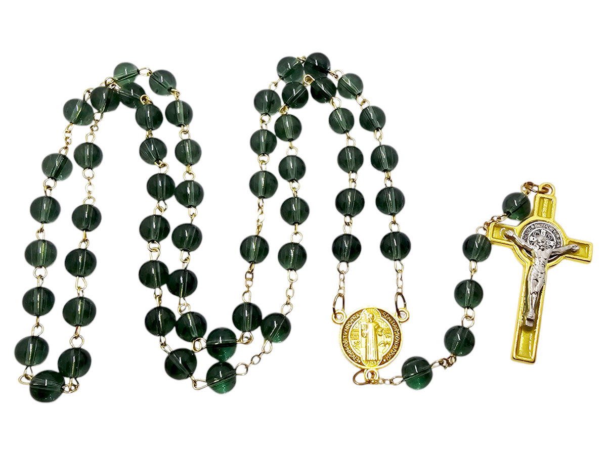 Różaniec szklany Benedykt zielony R169Z