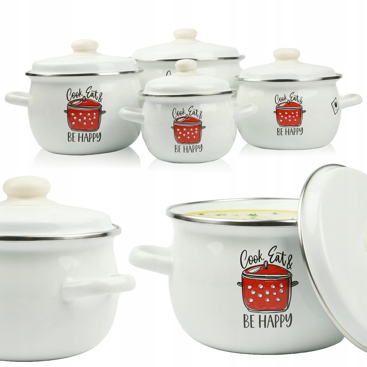 Zestaw 4 Garnków Emaliowanych Z Pokrywami Tradycyjne Garnki Emaliowane