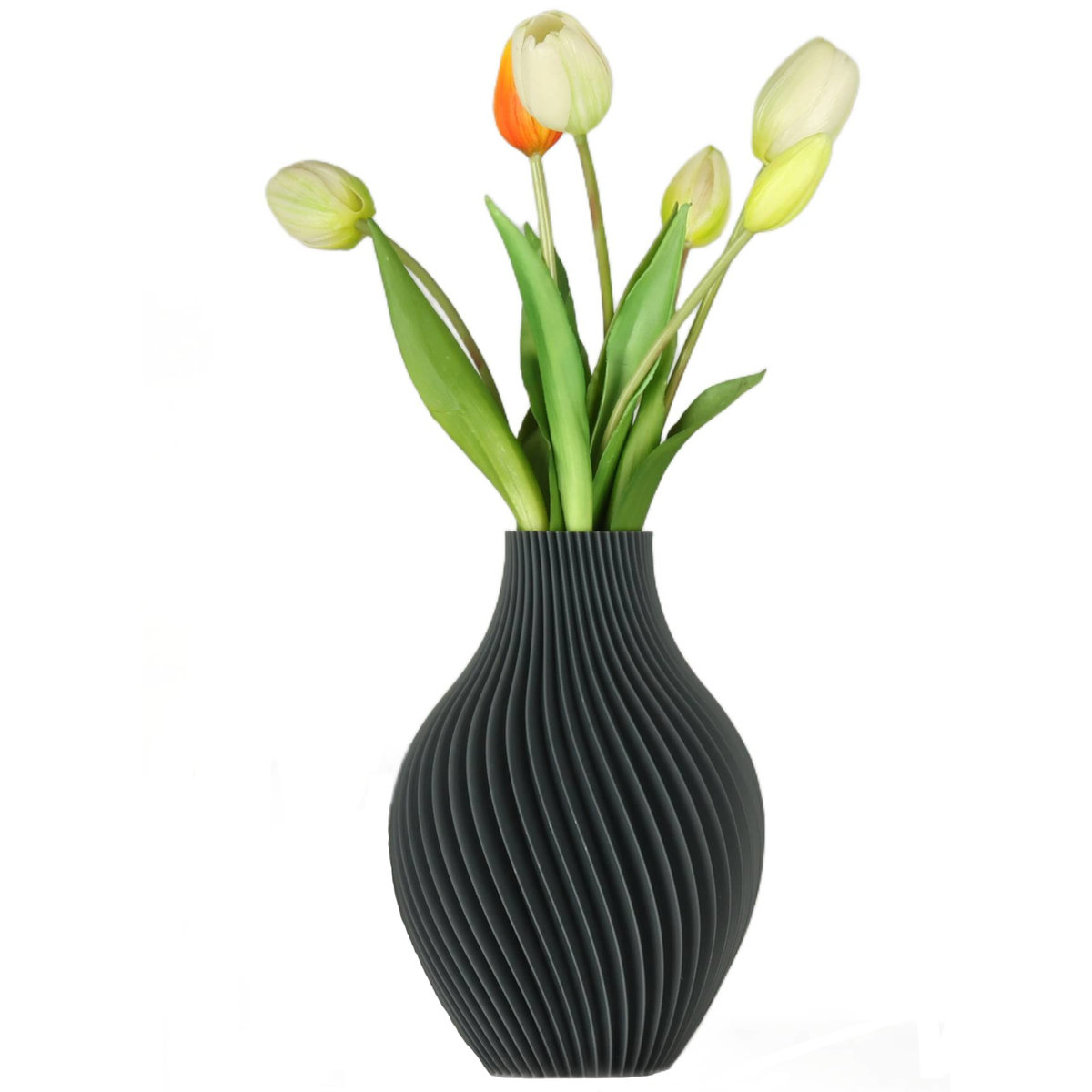 Wazon flakon na kwiaty sztuczne 3D szary wysoki 16cm dekoracyjny tworzywo