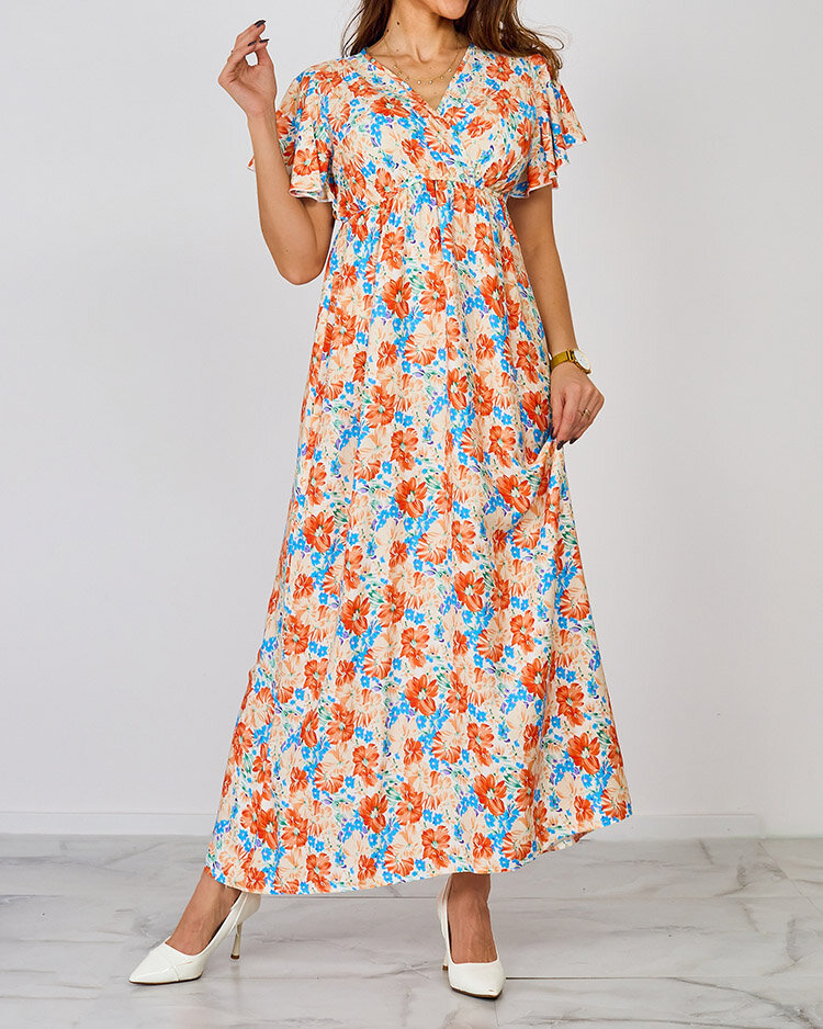 Royalfashion Damska sukienka midi w kwiaty-M/L - 39