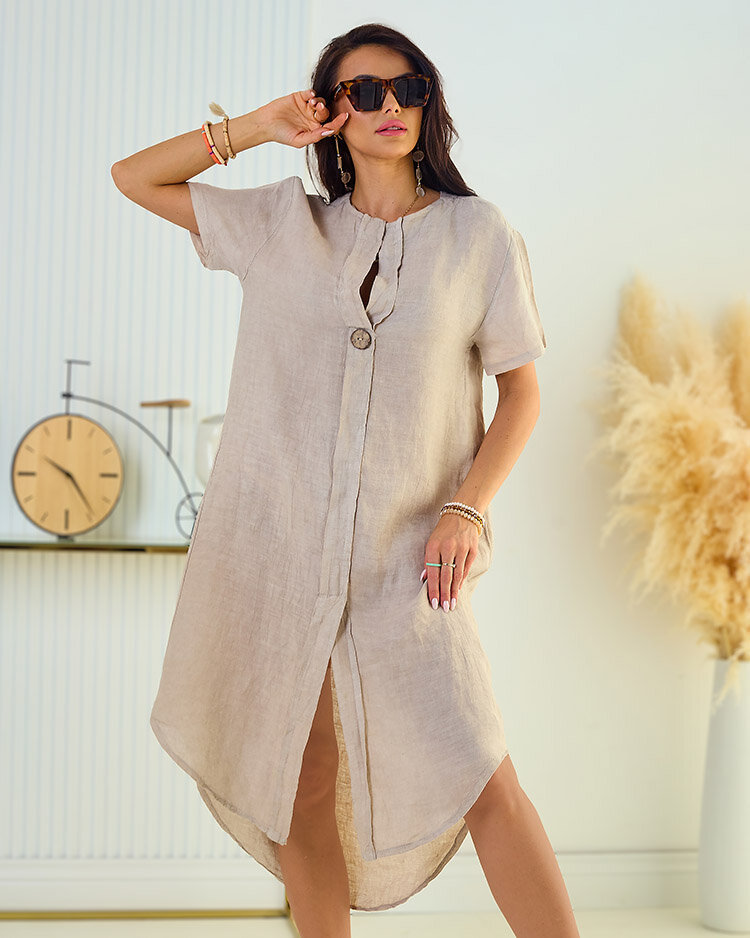 Royalfashion Lniana damska sukienka oversize-Uniwersalny