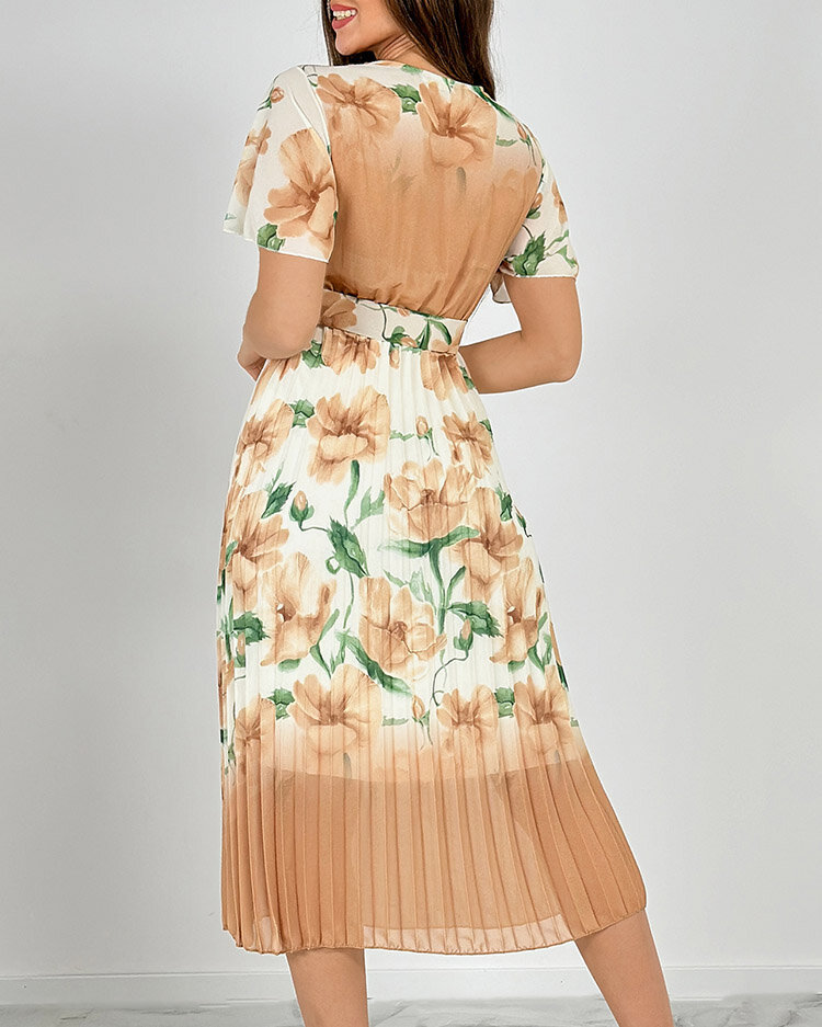 Royalfashion Damska plisowana sukienka midi w kwiaty-Uniwersalny