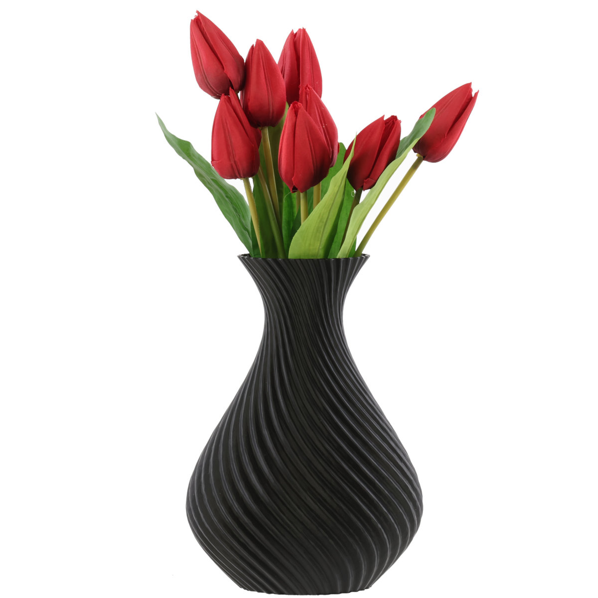 Wazon flakon na kwiaty sztuczne 3D czarny wysoki 20cm dekoracyjny tworzywo