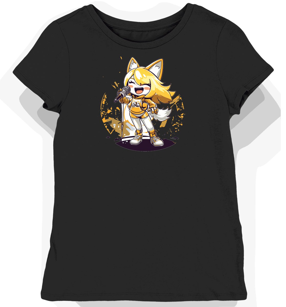 Koszulka damska czarna z nadrukiem Aggretsuko i mikrofon XXL