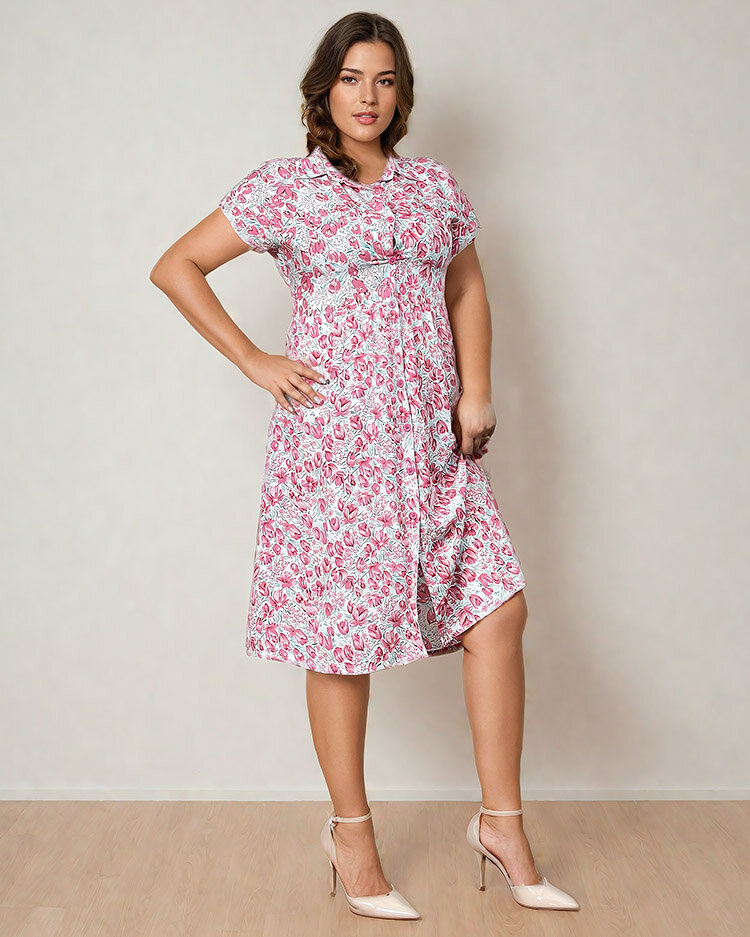 Royalfashion Damska sukienka midi w kwiaty-M/L - 39