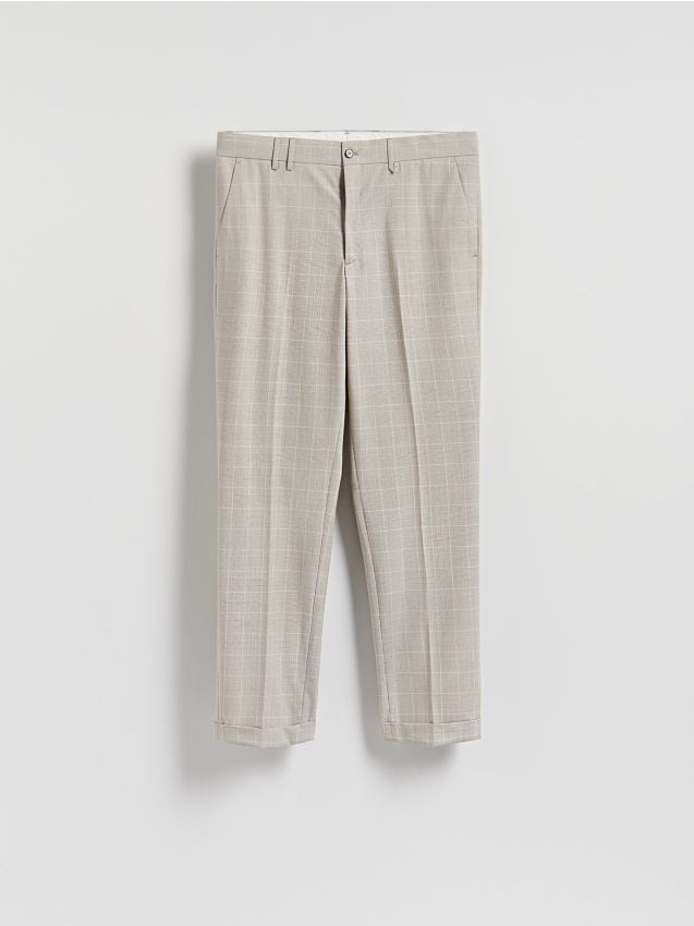 Reserved - Spodnie slim fit w kratę - beżowy