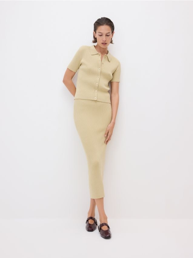 Reserved - Dzianinowa spódnica maxi - jasnozielony